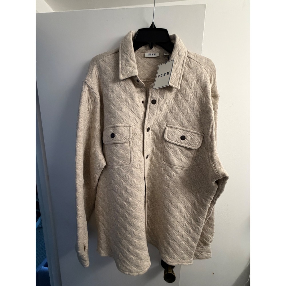 ROWM Mens Quilted Shirt Jacket Oatmeal Heather XL NWT Button Front Shacket